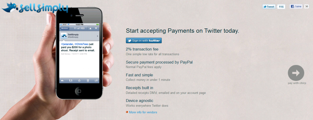 chirp paiement en un tweet