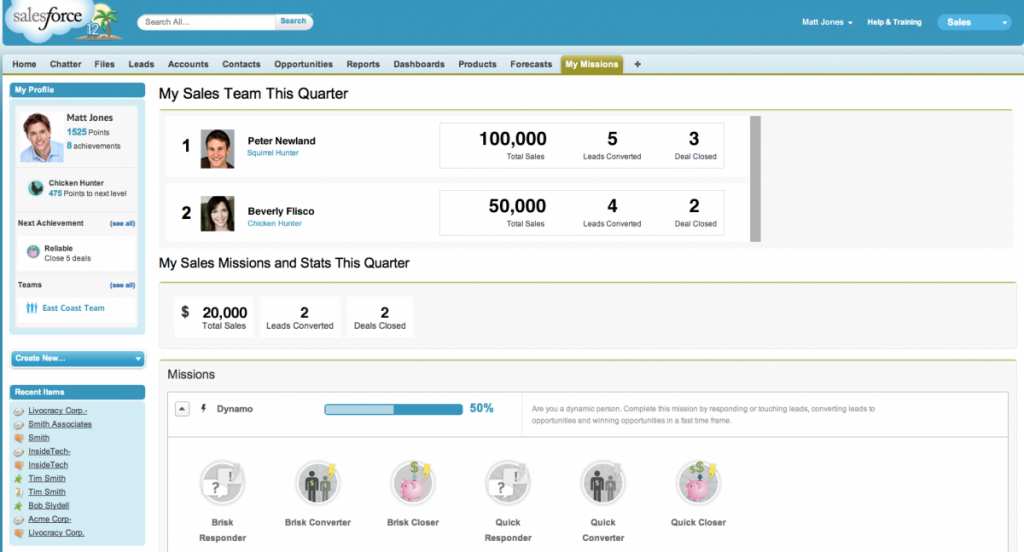 Application mobile badgeville sur SalesForce