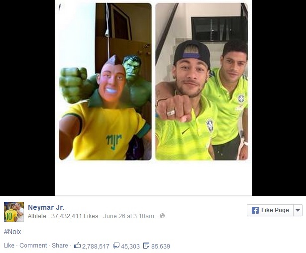 Coupe du monde événement social media Phto de Neymar et Hulk partagée 2,5 millions de fois