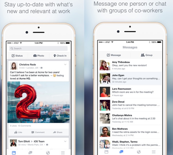Facebook work disponible sur iOS