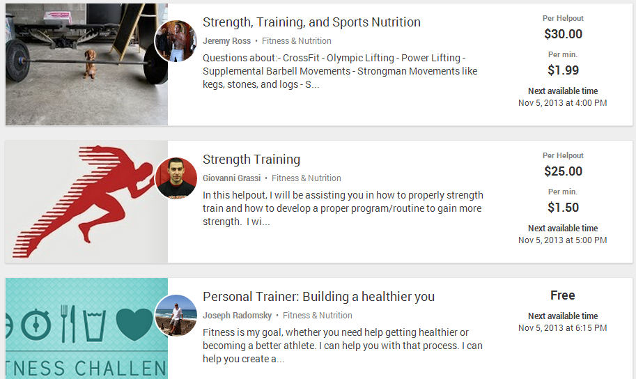 Google helpout fitness