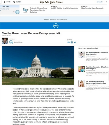 Native Ad de Dell Dans le New York Times