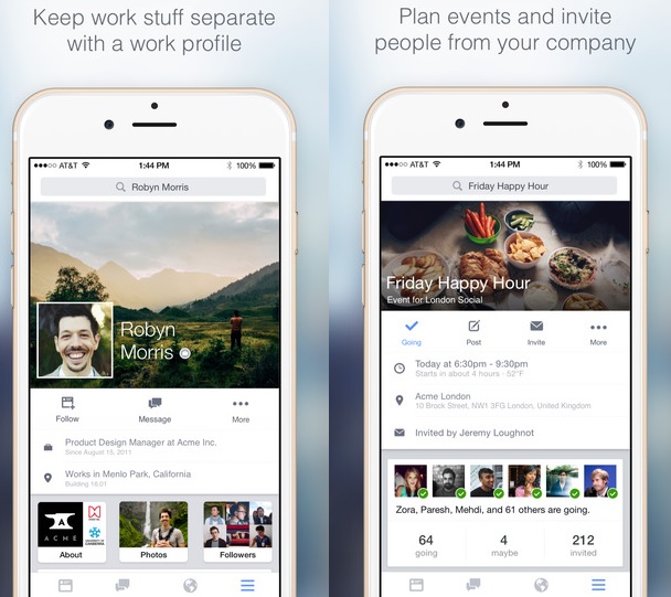 application Facebook Work sur ios