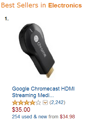 Chromecast de Google n°1 des ventes sur Amazon aux US