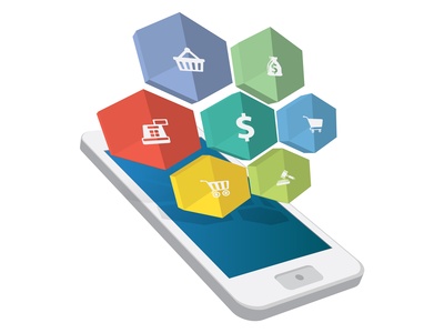 3d open smartphone with cloud of ecommerce icons